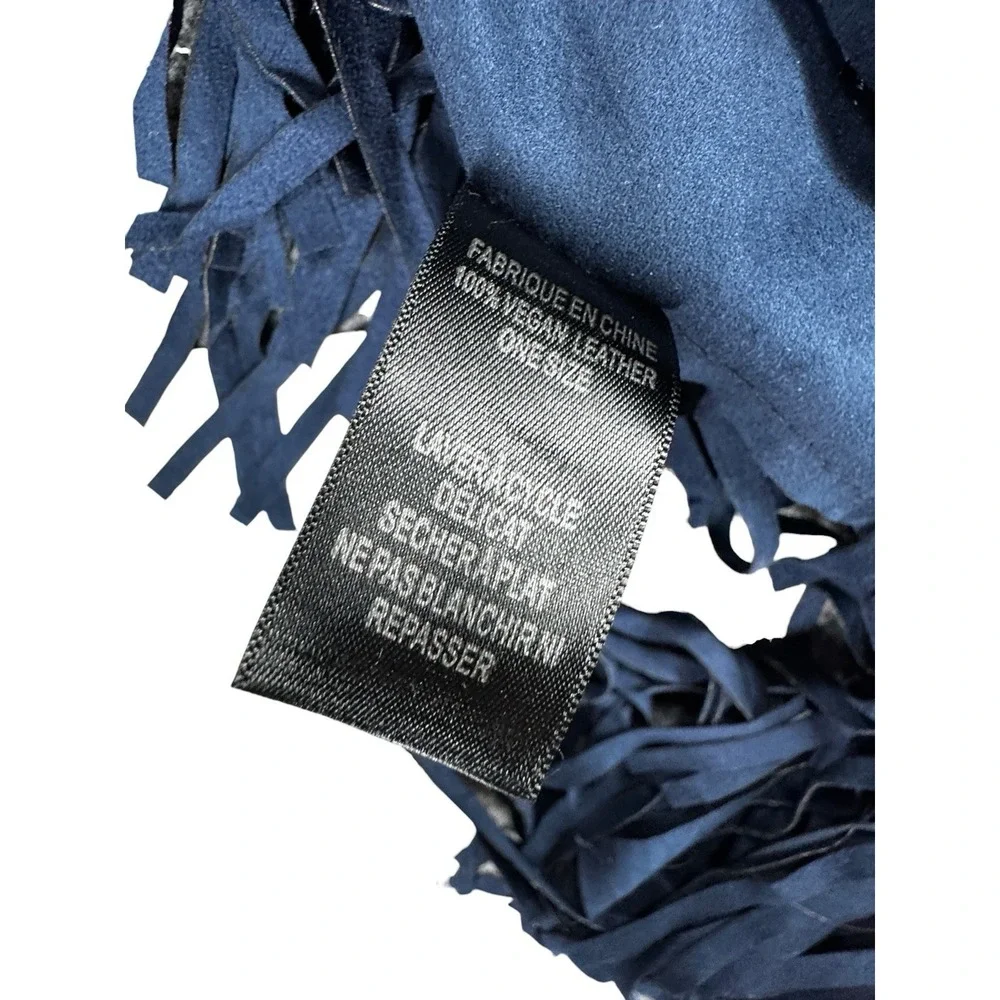 Raj Navy Vegan Suede Fringe Boho Laser Cut Shawl Wrap One Size Festival - Picture 5 of 6